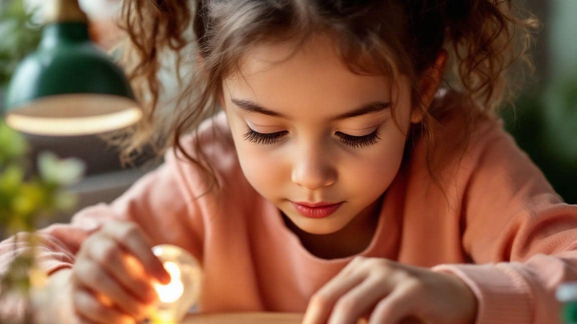 A girl builds a simple circuit that lights a small bulb.